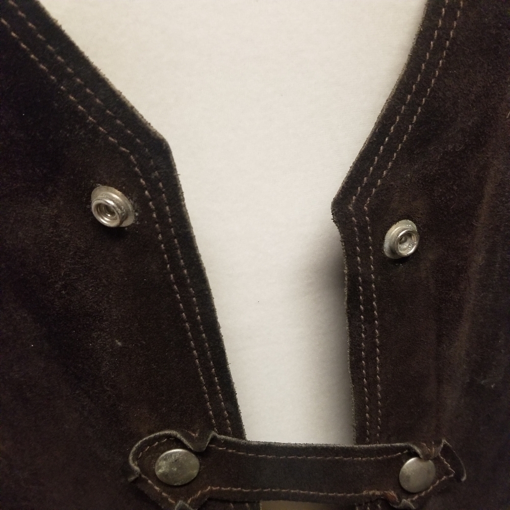 Vintage 70s Handmade Western Boho‎ Cowgirl Brown Suede Leather Snap Vest Md - Picture 6 of 10